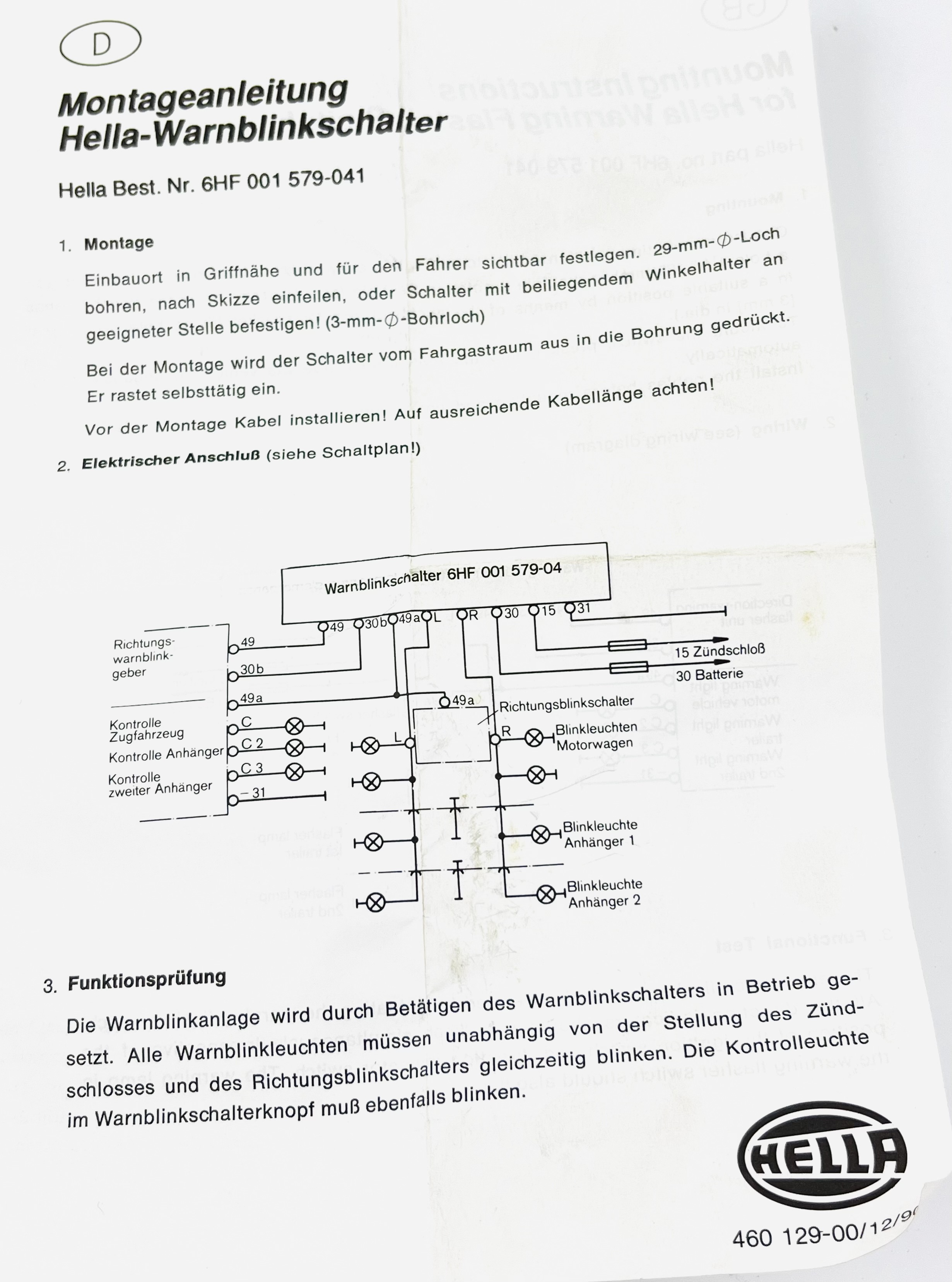 Hella Warnblinklicht-Schalter - 6HF001579-041 - Mit Halter  