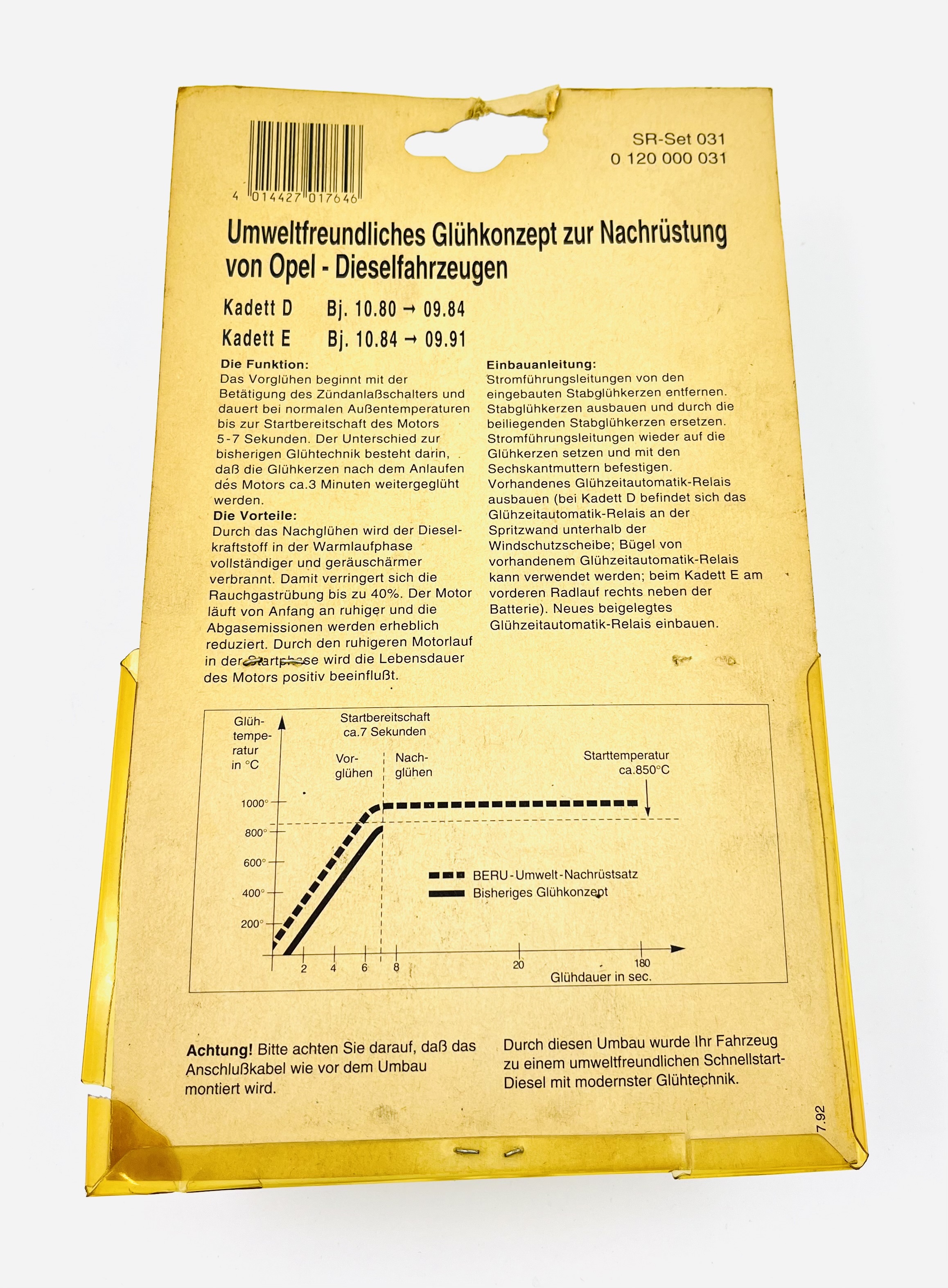 Beru Umwelt Nachrüstsatz - SR-Set 031 - 0120000031 - Opel Kadett D - E - Diesel - Glühzeit