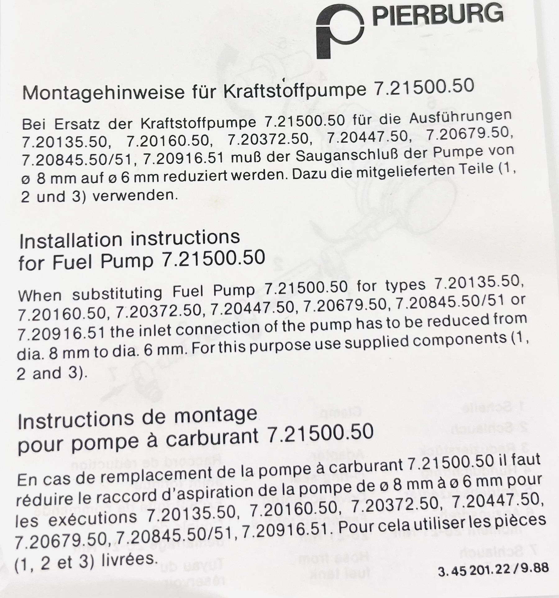 Pierburg Kraftstoffpumpe 7.21500.50 