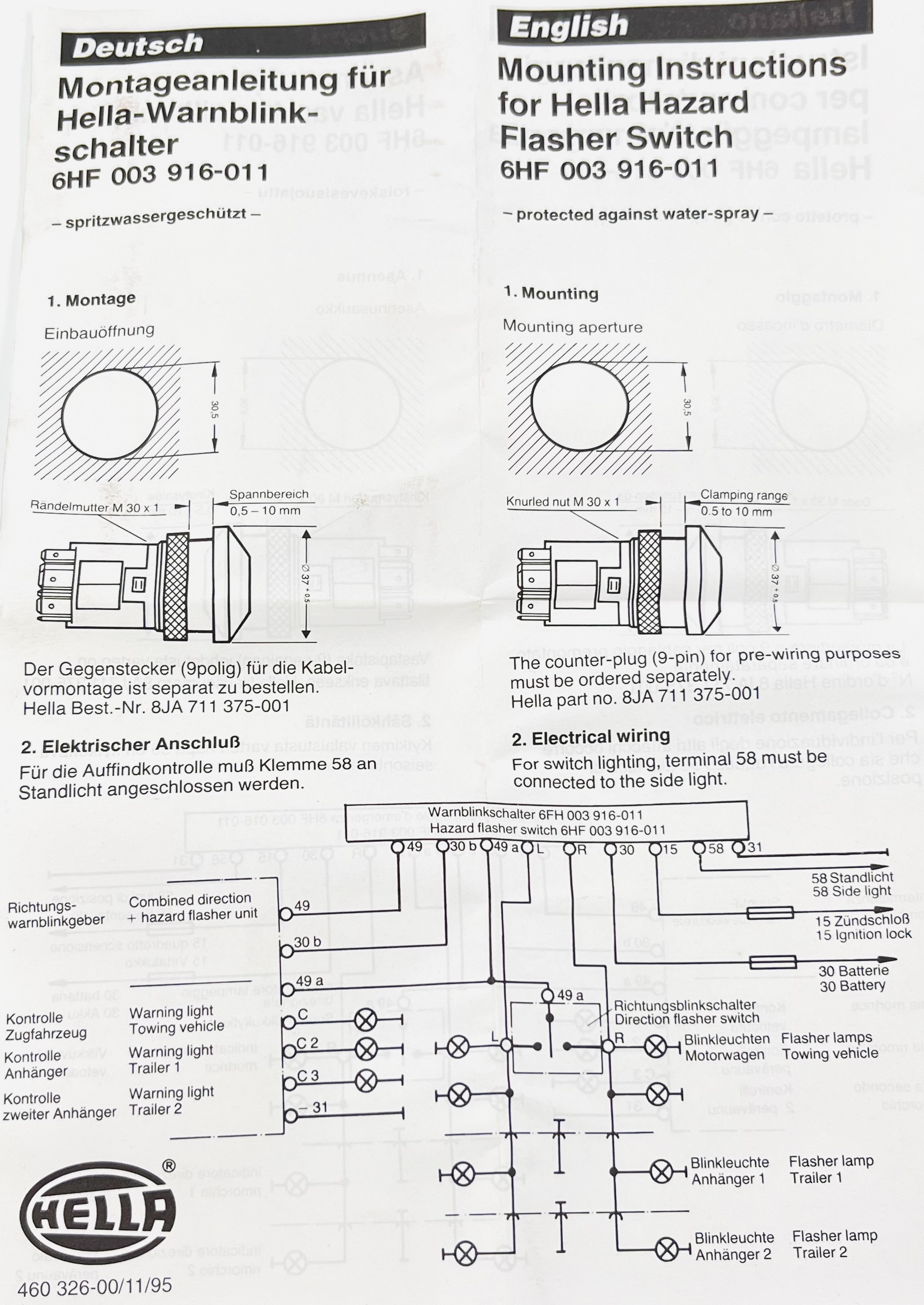 Hella Warnblinkschalter - 6HF003916-011 - MG12 